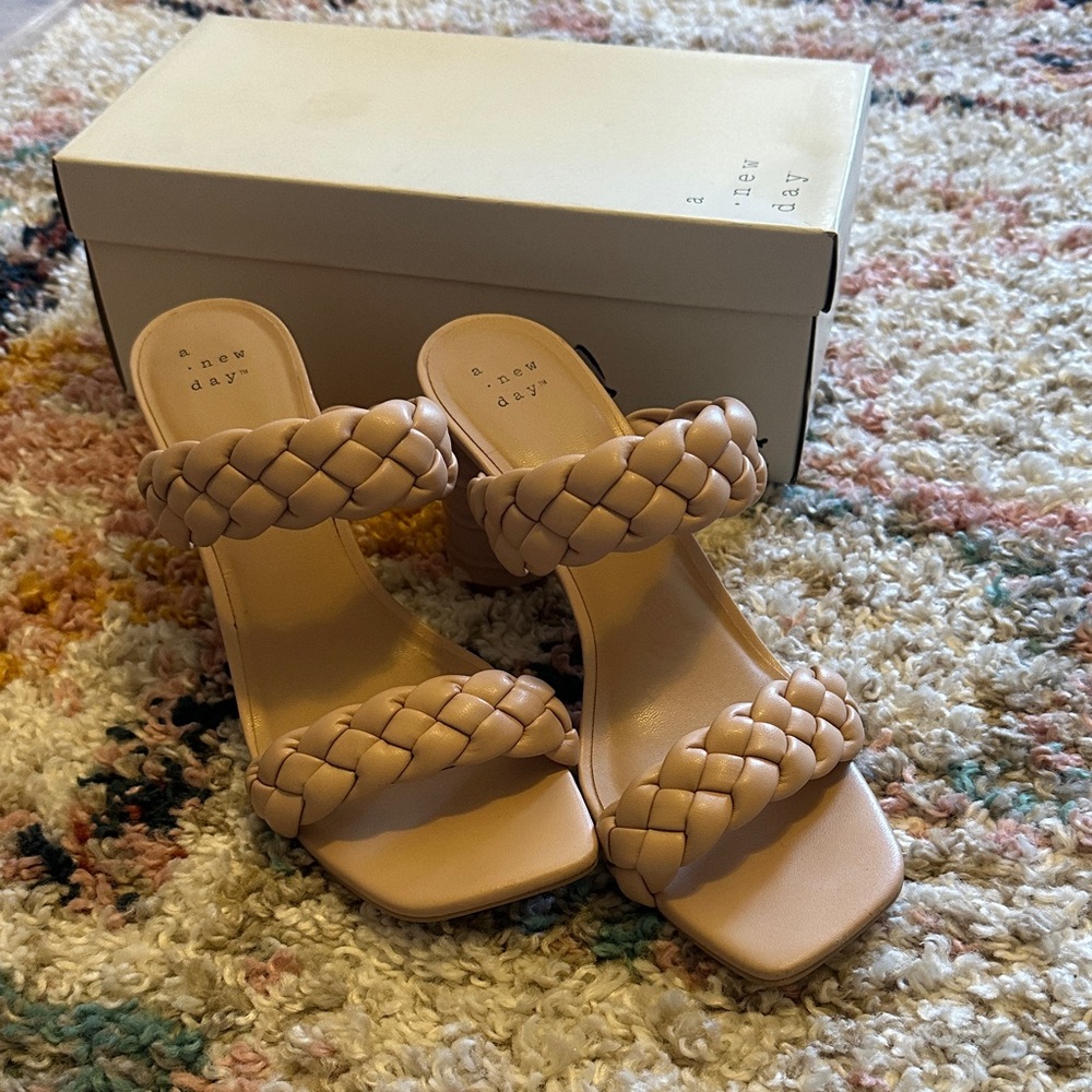 A New Day Women's Cream Braided Heels